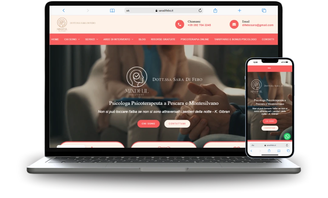 Mockup di sito web realizzato per  un professionista
